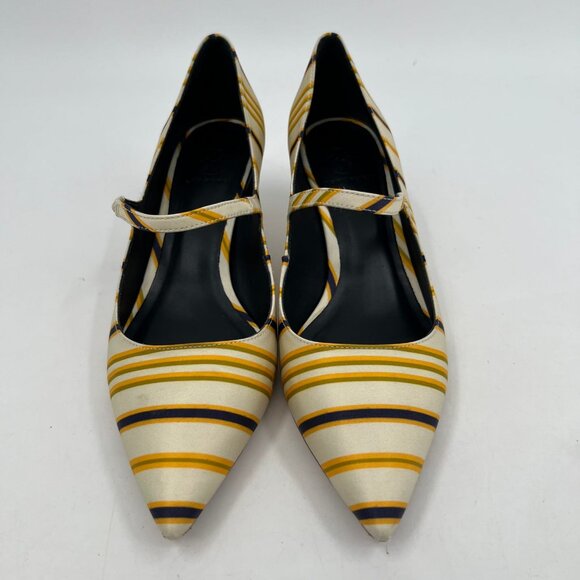 Tory Burch Cream Yellow Striped Beverly Kitten Heels | Size 10.5 - Picture 5 of 11